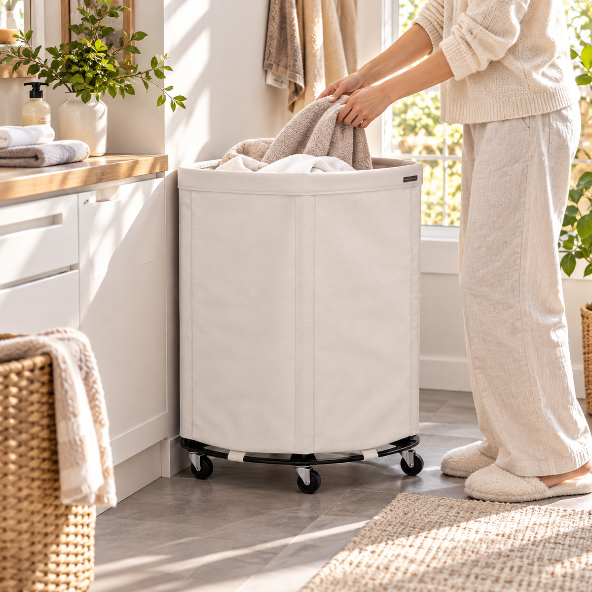 Heavy-Duty Rolling Canvas Laundry Hamper