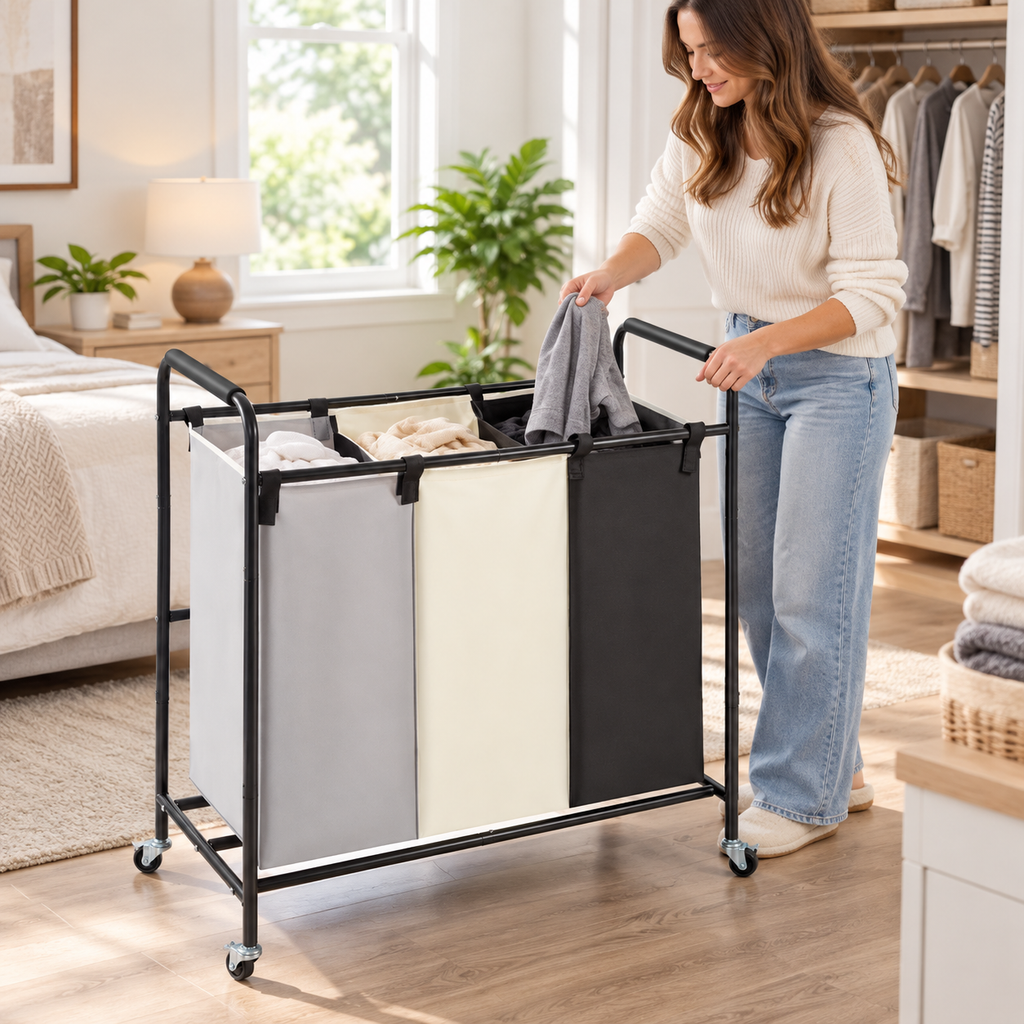 Triple Compartment Rolling Laundry Sorter