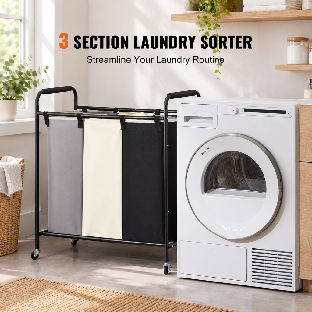 Triple Compartment Rolling Laundry Sorter