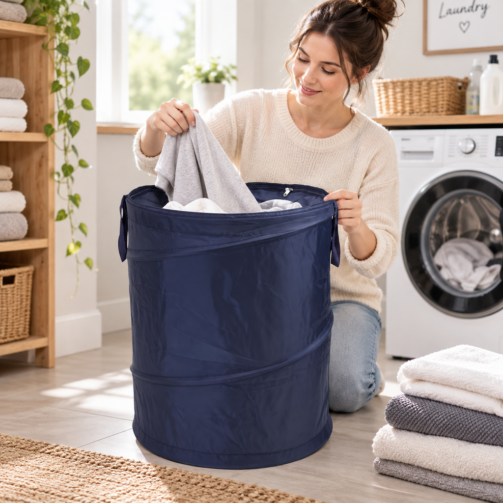 Zipper Lid Pop-Up Laundry Hamper