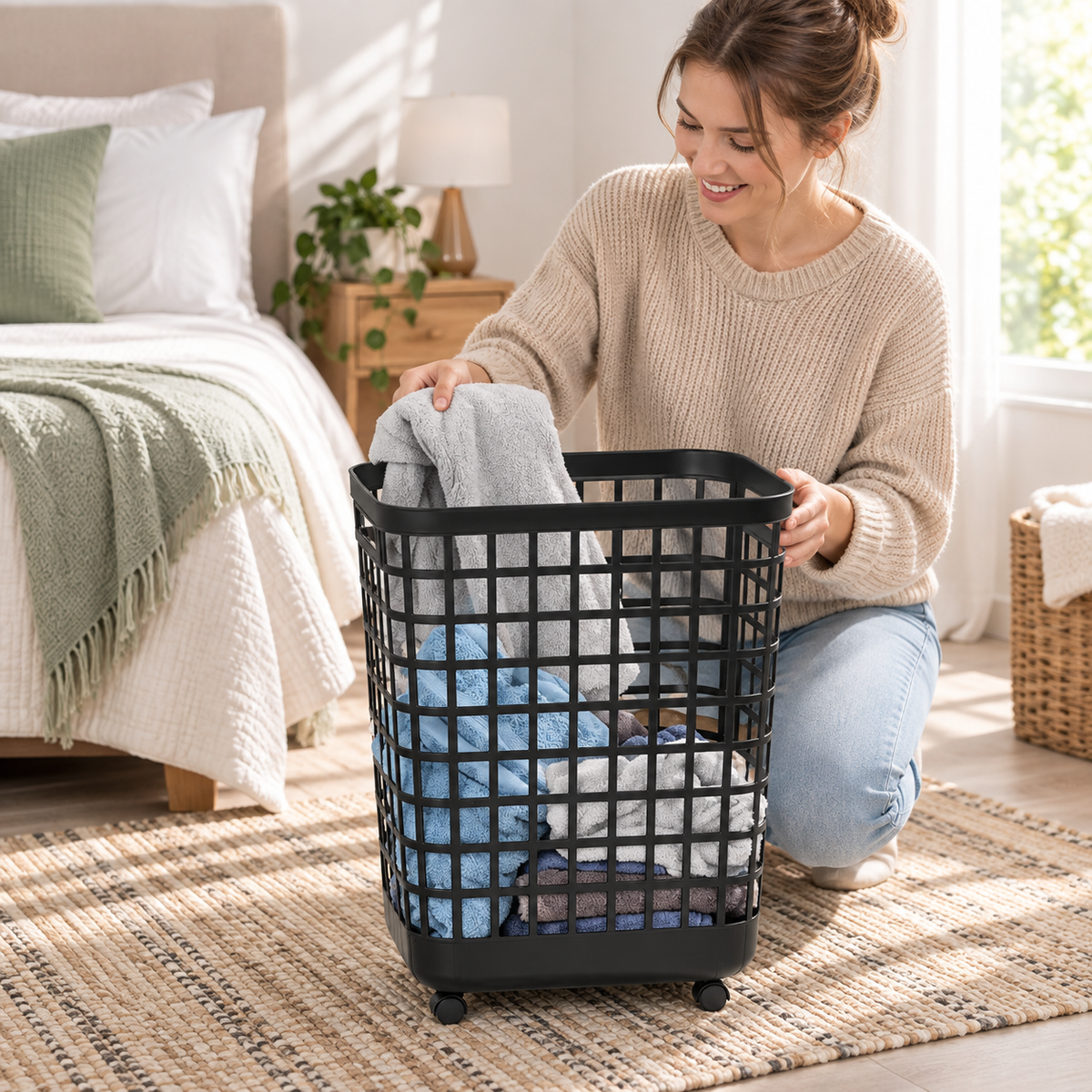 Rolling Laundry Basket with Wheels